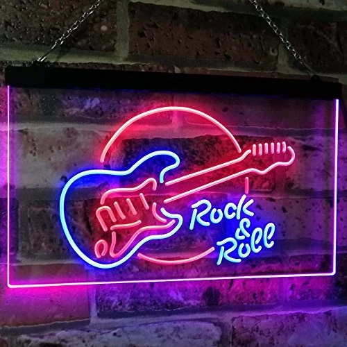 Guitar Rock & Roll Dual LED Neon Light Sign